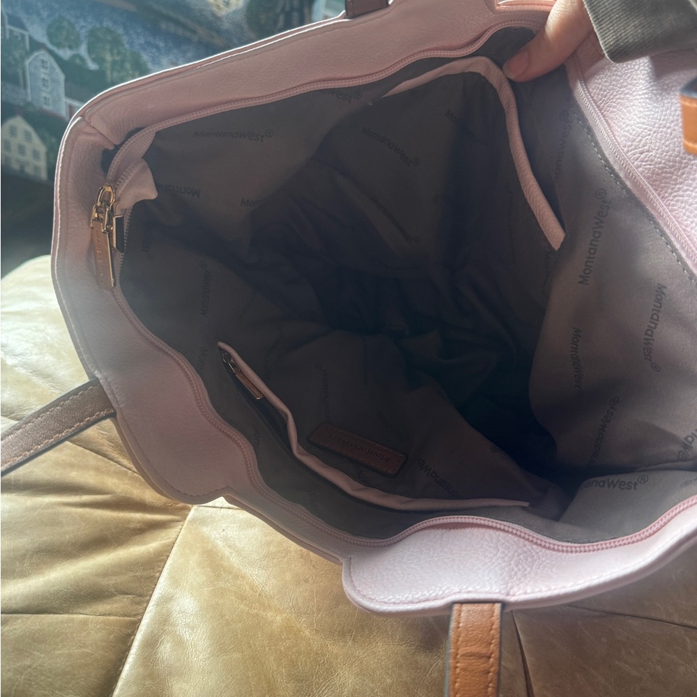 Montana West Women’s Light Pink Tote Bag with Contrast Brown Leather Handles - Picture 9 of 10